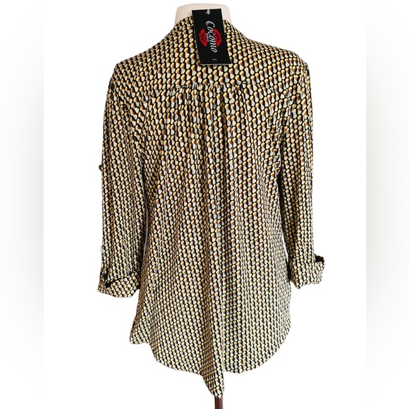 COCOMO 3X yellow brown poly spandex flannel 3/4 sleeve women’s Pintuck tunic - Picture 2 of 15